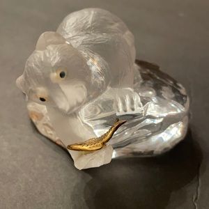 Signed Ygor Carl Faberge Crystal Polar Bear Fishing with GP Fish -made in France